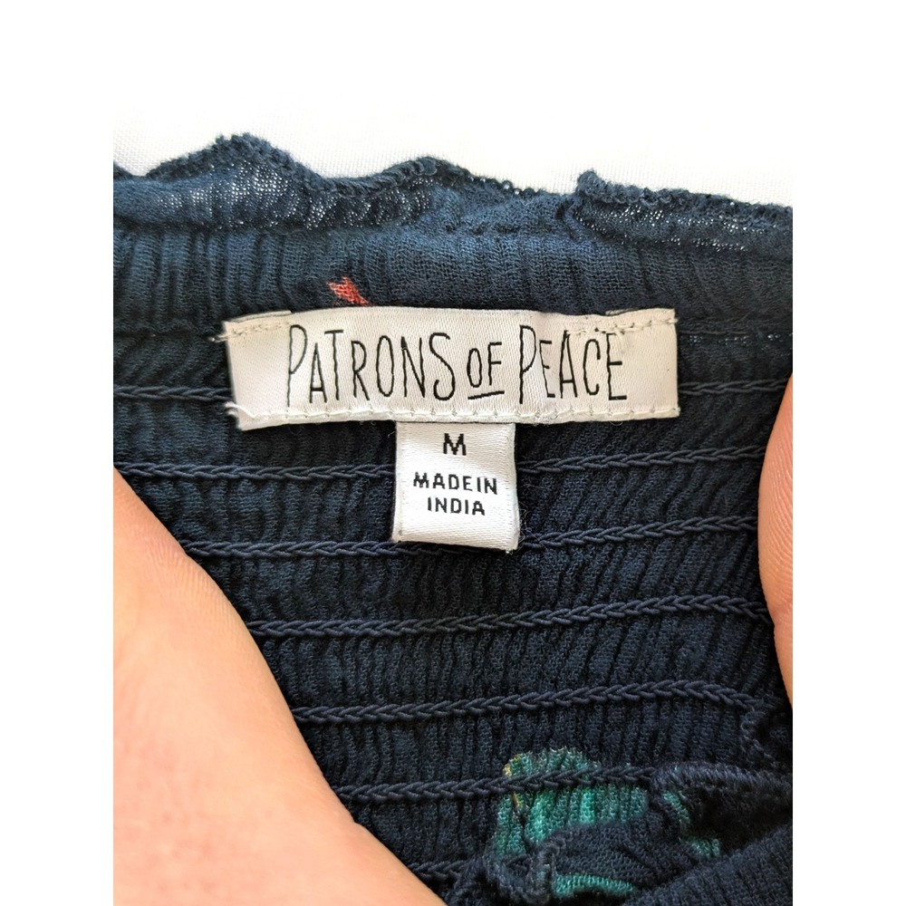 Patrons of Peace Tropical Palm Print Smocked Off Shoulder Mini Dress Navy 19359A - Picture 4 of 7